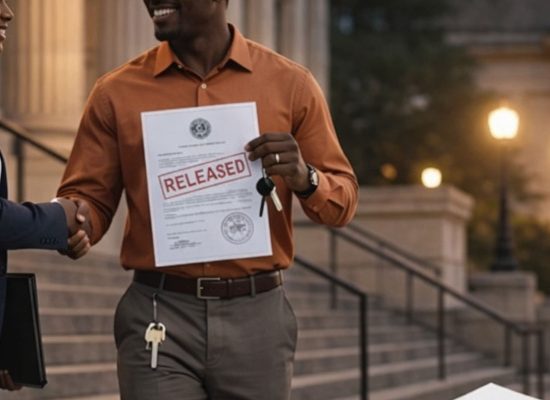 Man released on an appeal bail bond outside a courthouse in Gulfgate